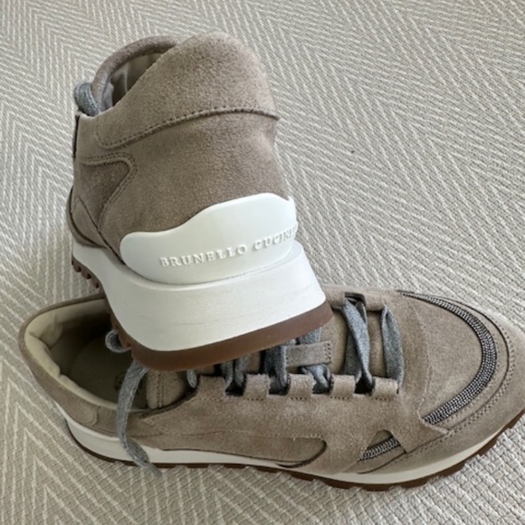 BRUNELLO CUCINELLI Women's Taupe Suede Bead-embellished Sneakers, Size 41 - Picture 7 of 7